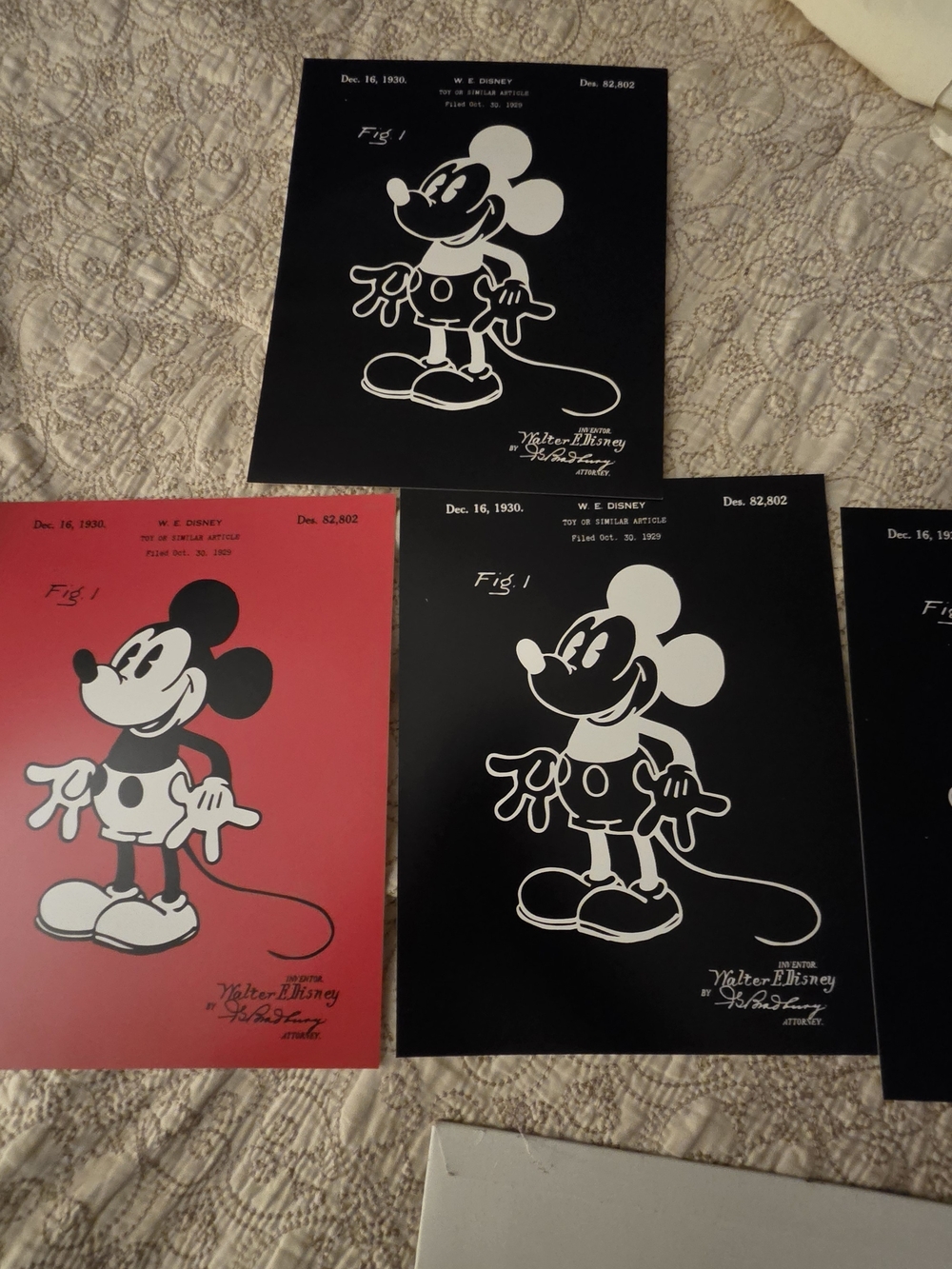 Disney Mickey Mouse Patent Art Prints 1930 Vintage Style Wall Decor Set